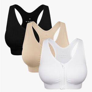 Set of Three Sports Bras - Black, White, and Cream